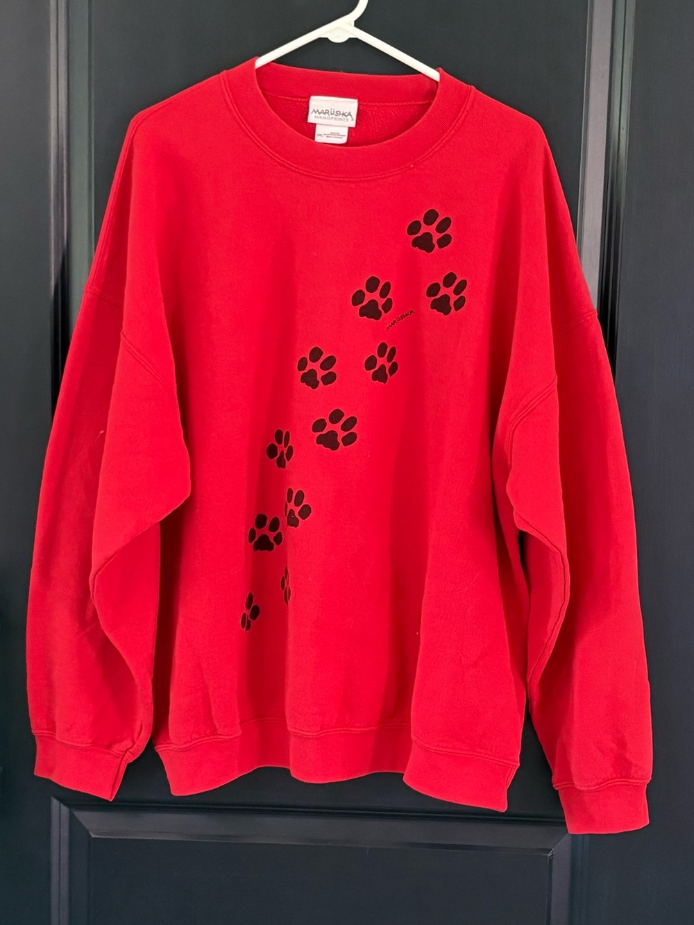 Marushka Handprints Paw Print Sweatshirt 2XL Red Black Dog Paws Vintage Style